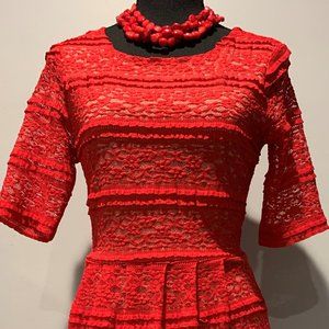 Enfocus Petite Red &Tan Lace Dress